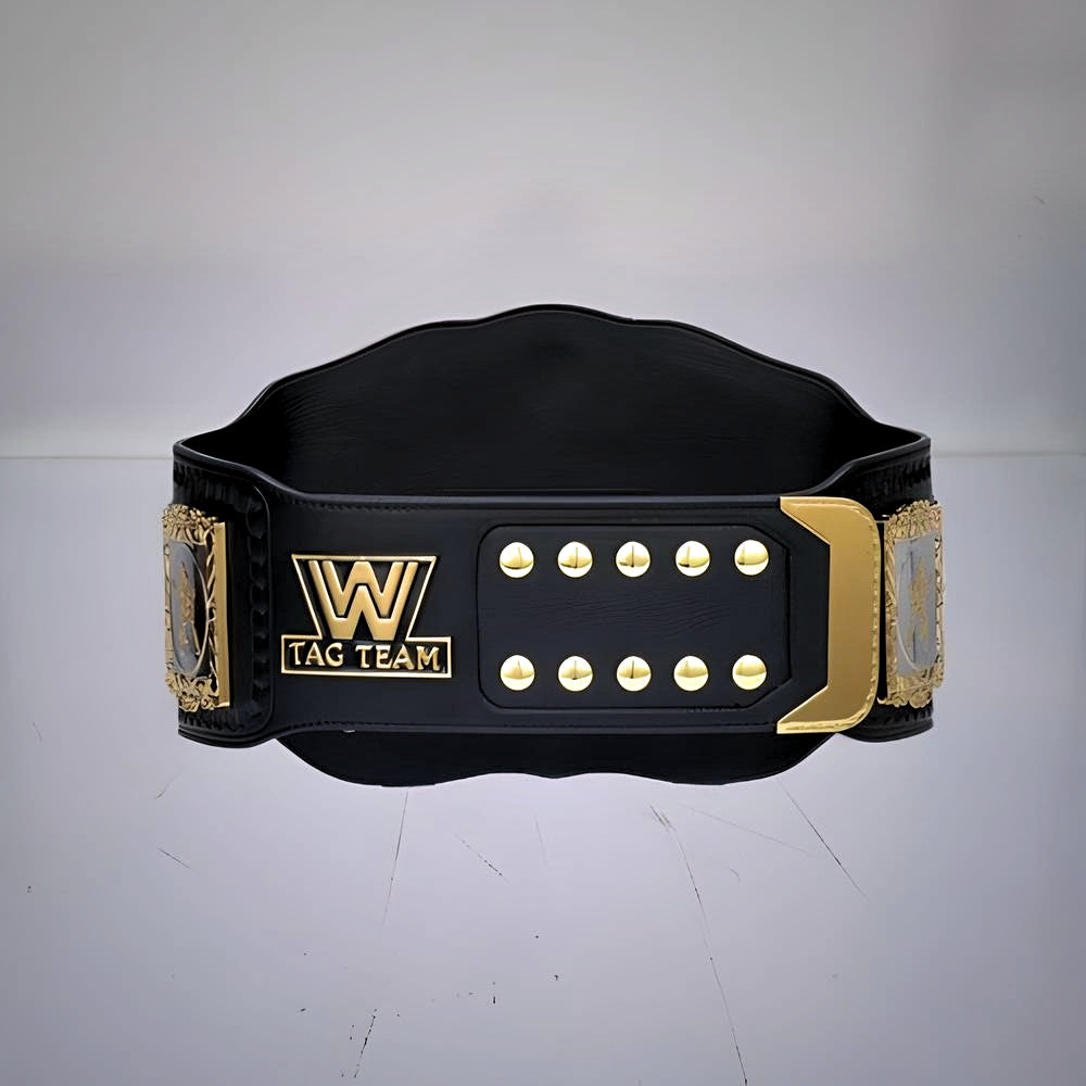 Detailed shot of WWE World Tag Team Championship Belt Classic Edition.