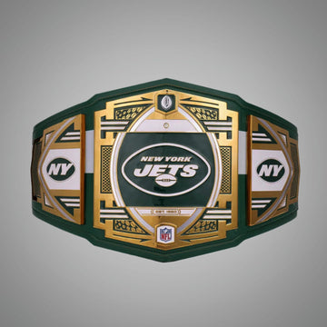 Explore the front view of the New York Jets NFL Legacy Belt Championship Title Adult Size, a must-have for any football enthusiast.