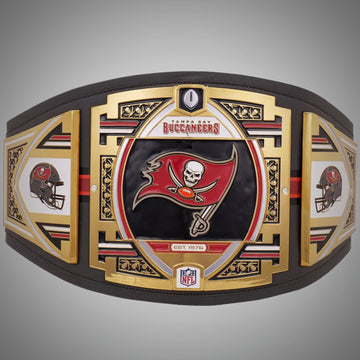 Tampa Bay Buccaneers Championship Belt featuring WWE and NFL Legacy Title design.