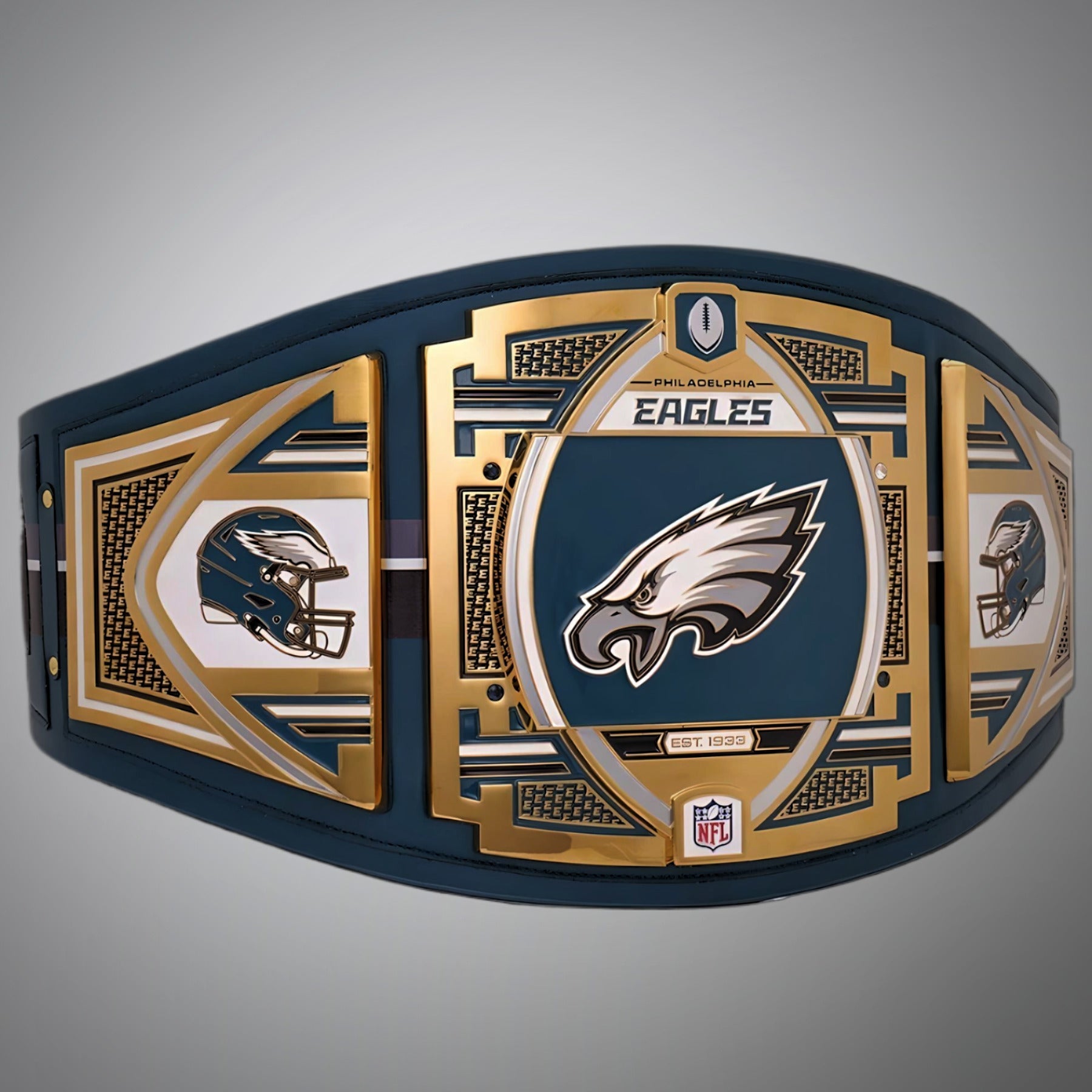 Philadelphia Eagles WWE-style championship belt showcasing legacy branding.