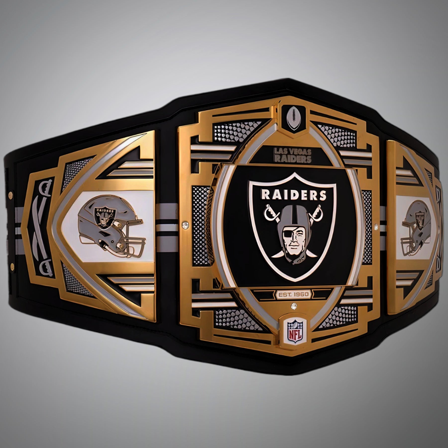 NFL Limited WWE Edition title belt designed for Las Vegas Raiders fans.