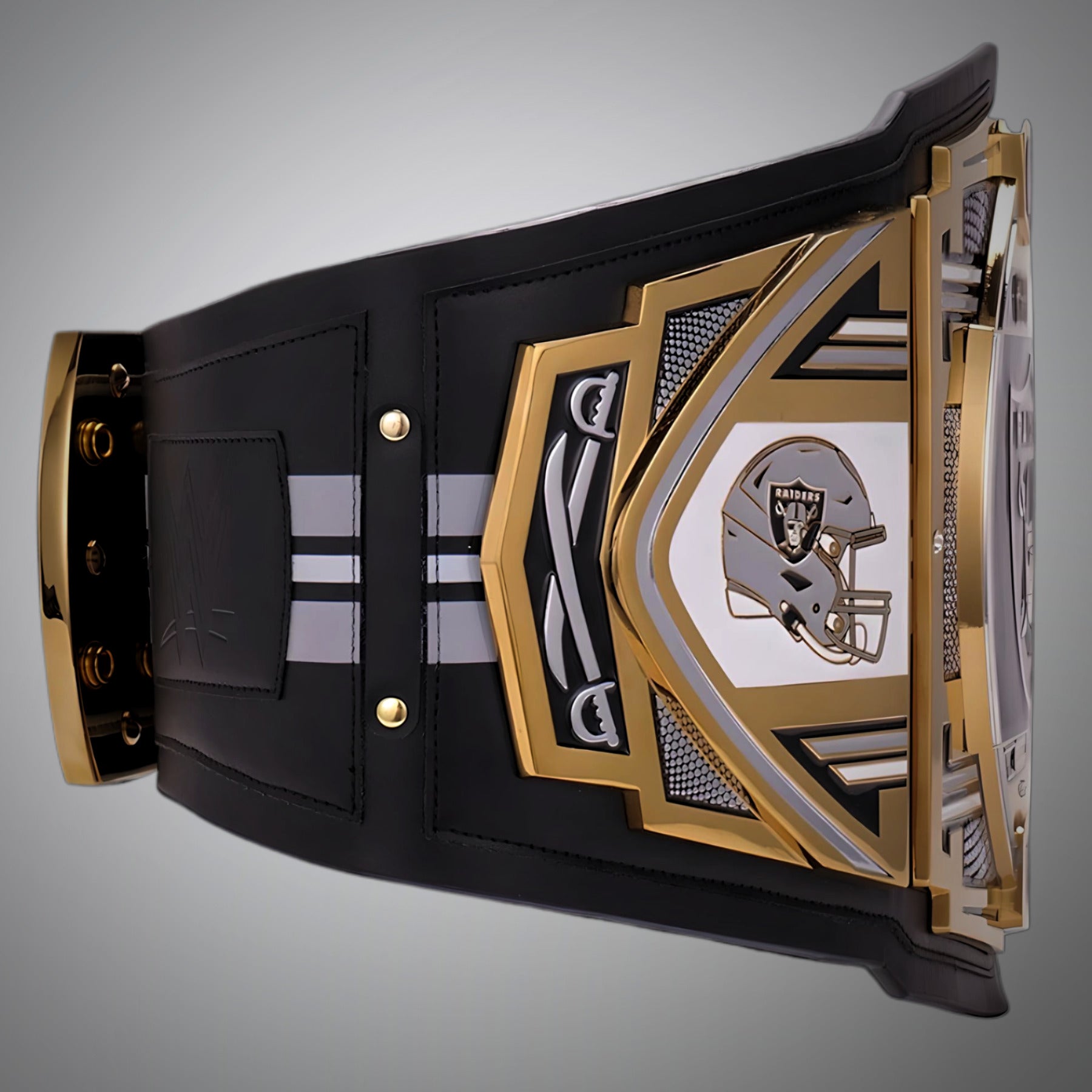 Las Vegas Raiders WWE-style championship belt showcasing limited edition branding.