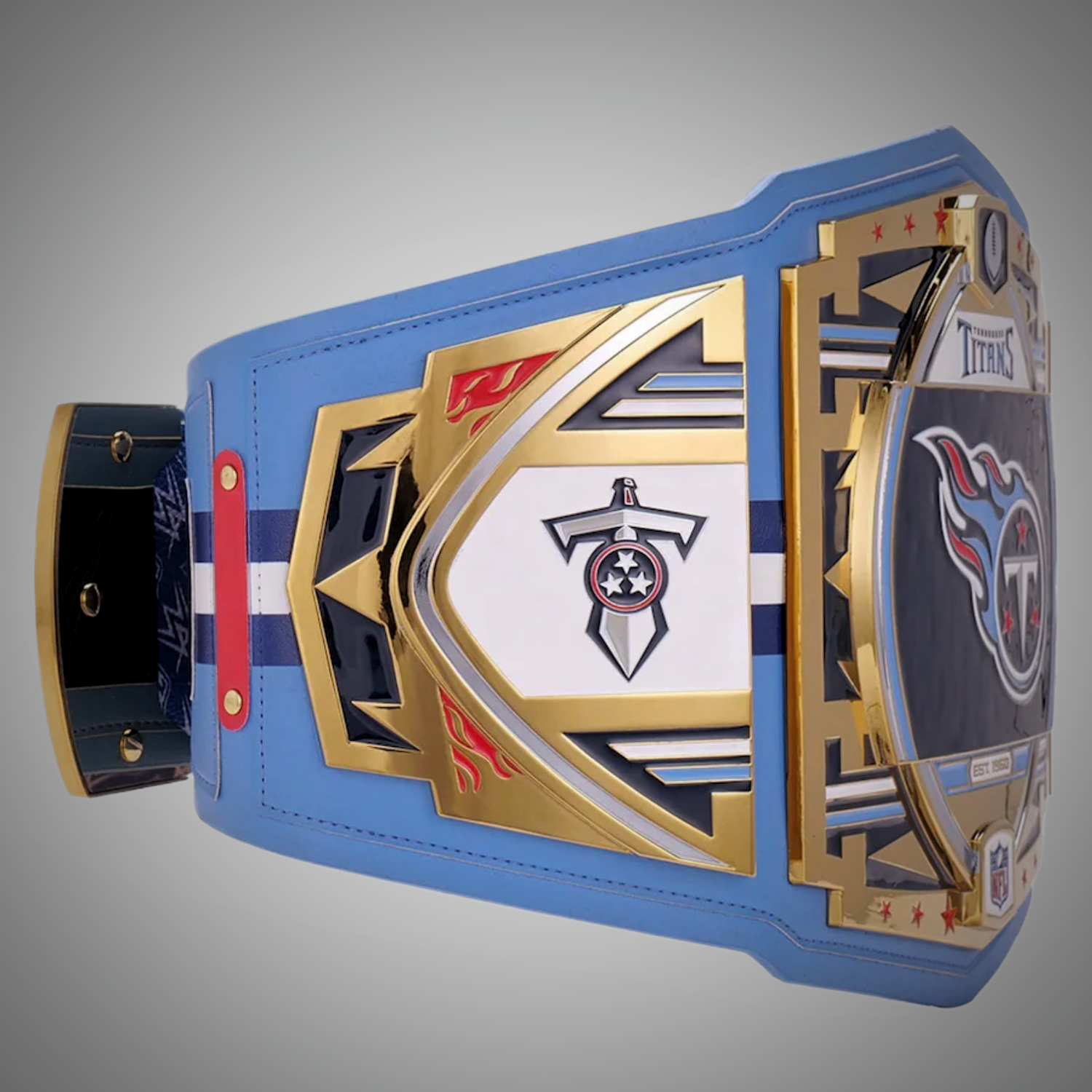 Exclusive Tennessee Titans championship belt combining WWE and NFL elements.