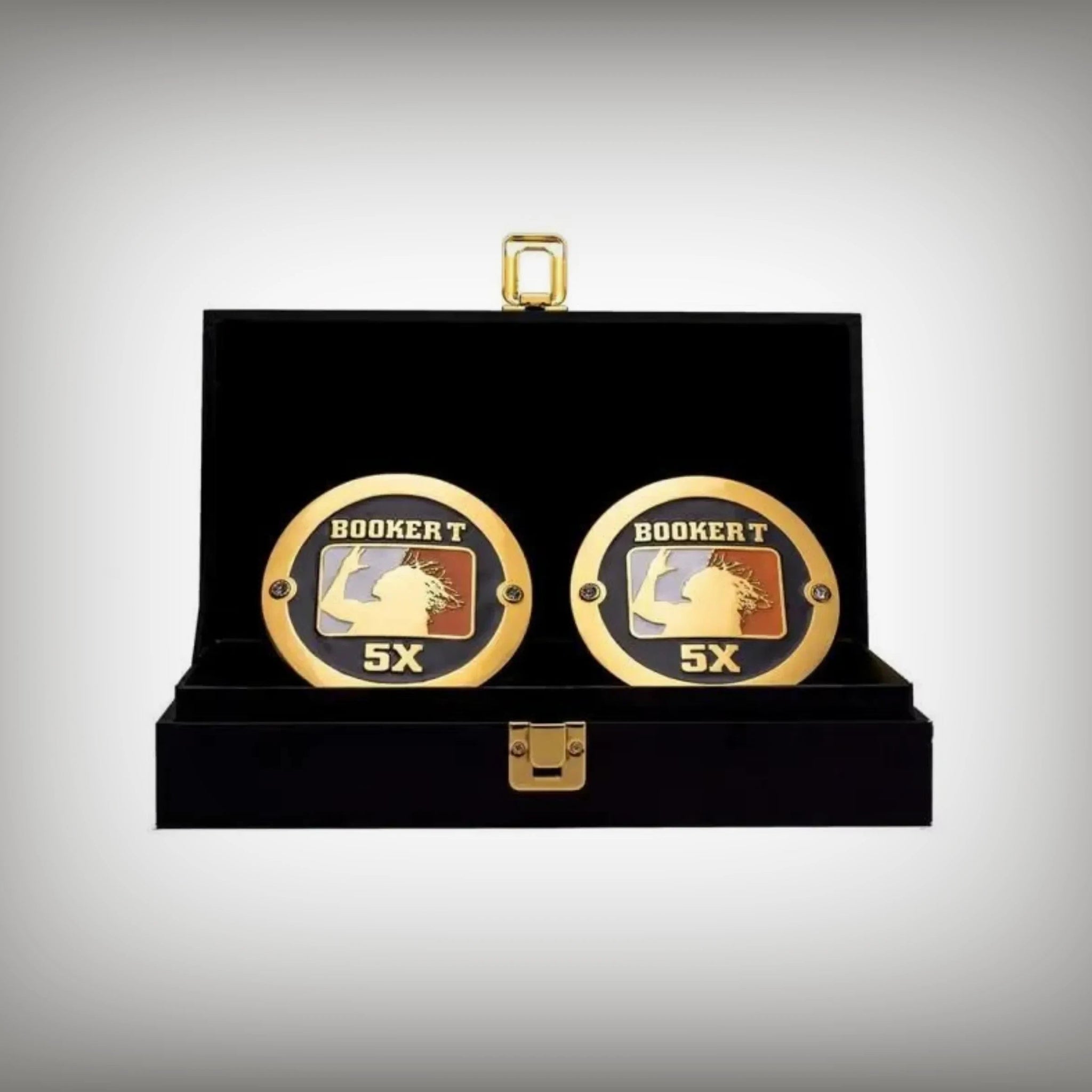 WWE championship title box set featuring Booker T side plates.