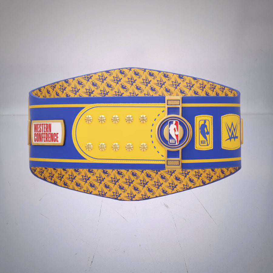 Close-up of the Golden State Warriors WWE NBA Legacy Championship Belt.