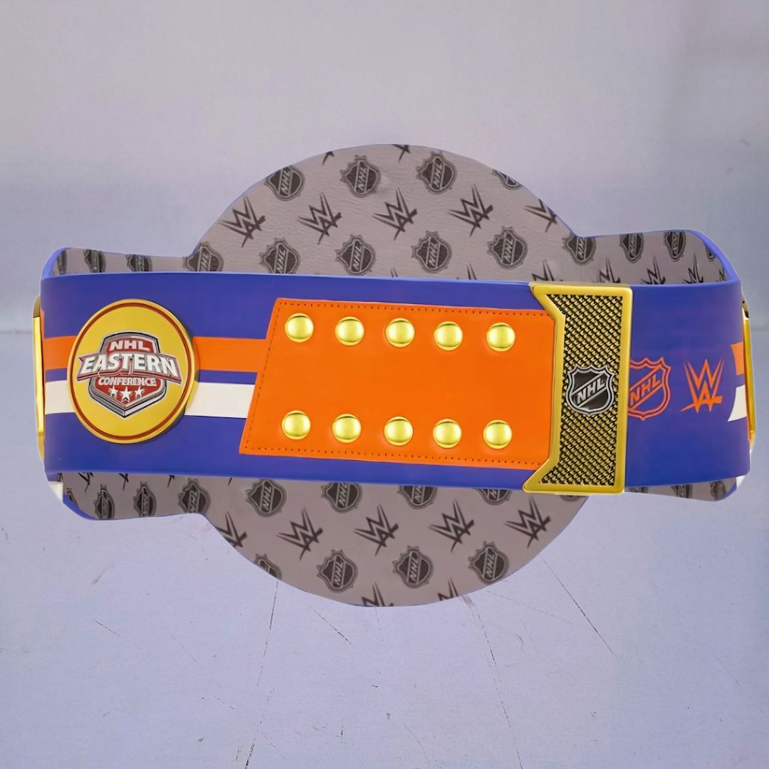 WWE-style championship belt customized for New York Islanders fans, blending hockey and wrestling traditions.
