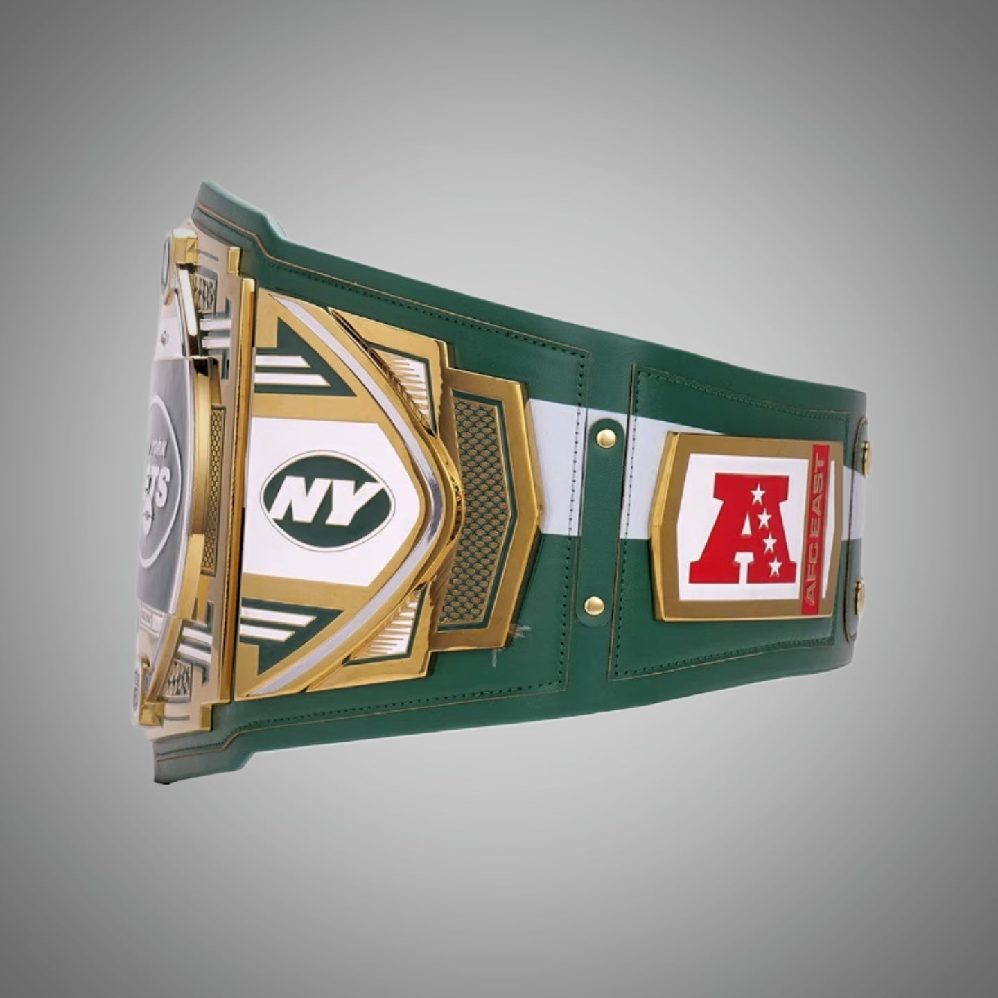 Exclusive New York Jets championship belt combining WWE and NFL elements.