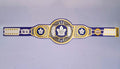 Detailed view of the WWE Championship Belt for the Toronto Maple Leafs, featuring embossed logos and a polished finish.