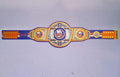 Detailed view of the New York Islanders WWE Championship Belt, featuring embossed logos and a polished finish.