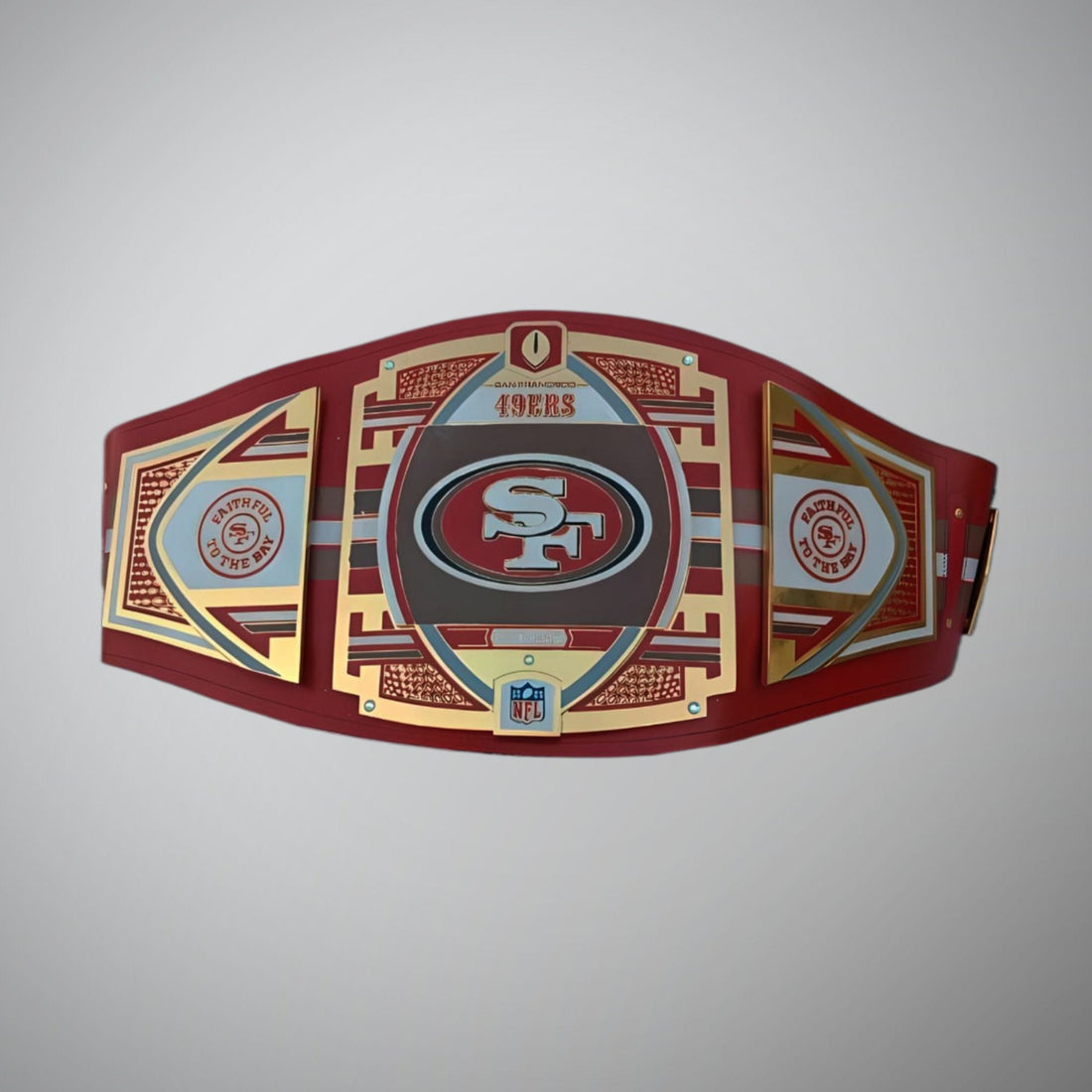 San Francisco 49ers Championship Belt, a WWE and NFL legacy title with 49ers logo, combining wrestling and football fan appeal.