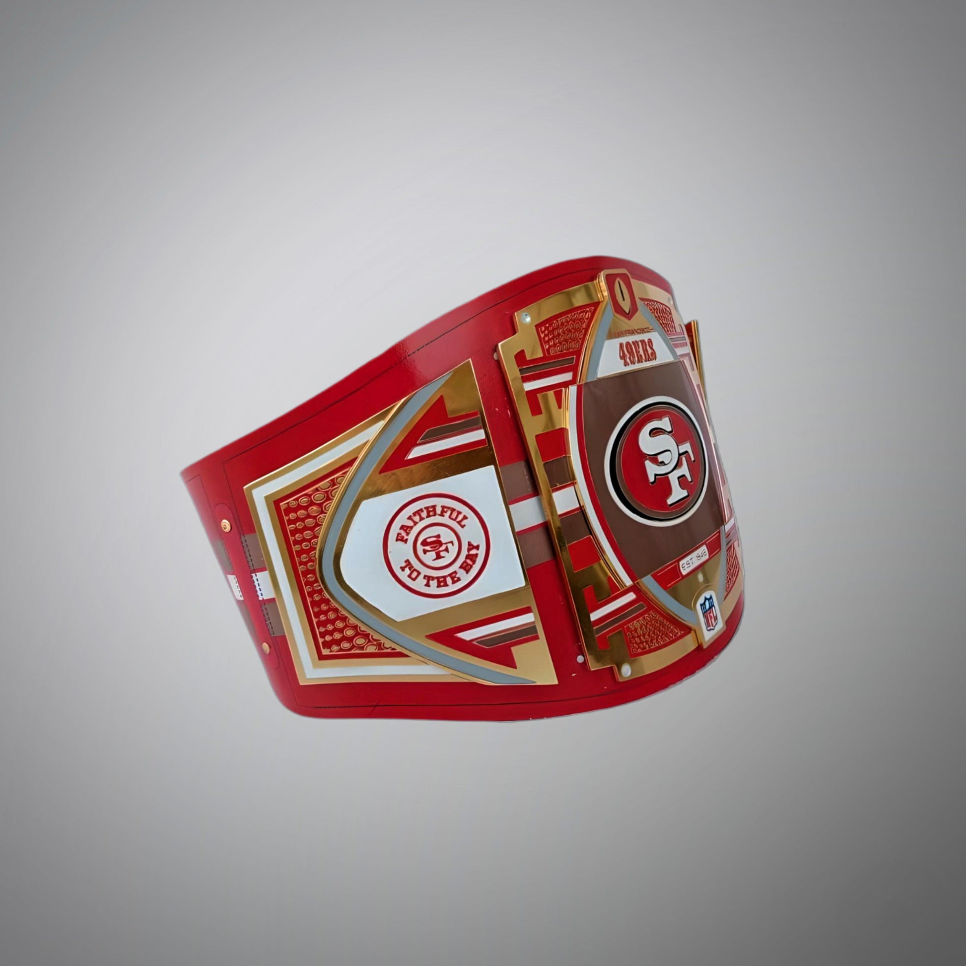 Exclusive San Francisco 49ers title belt merging WWE and NFL heritage.