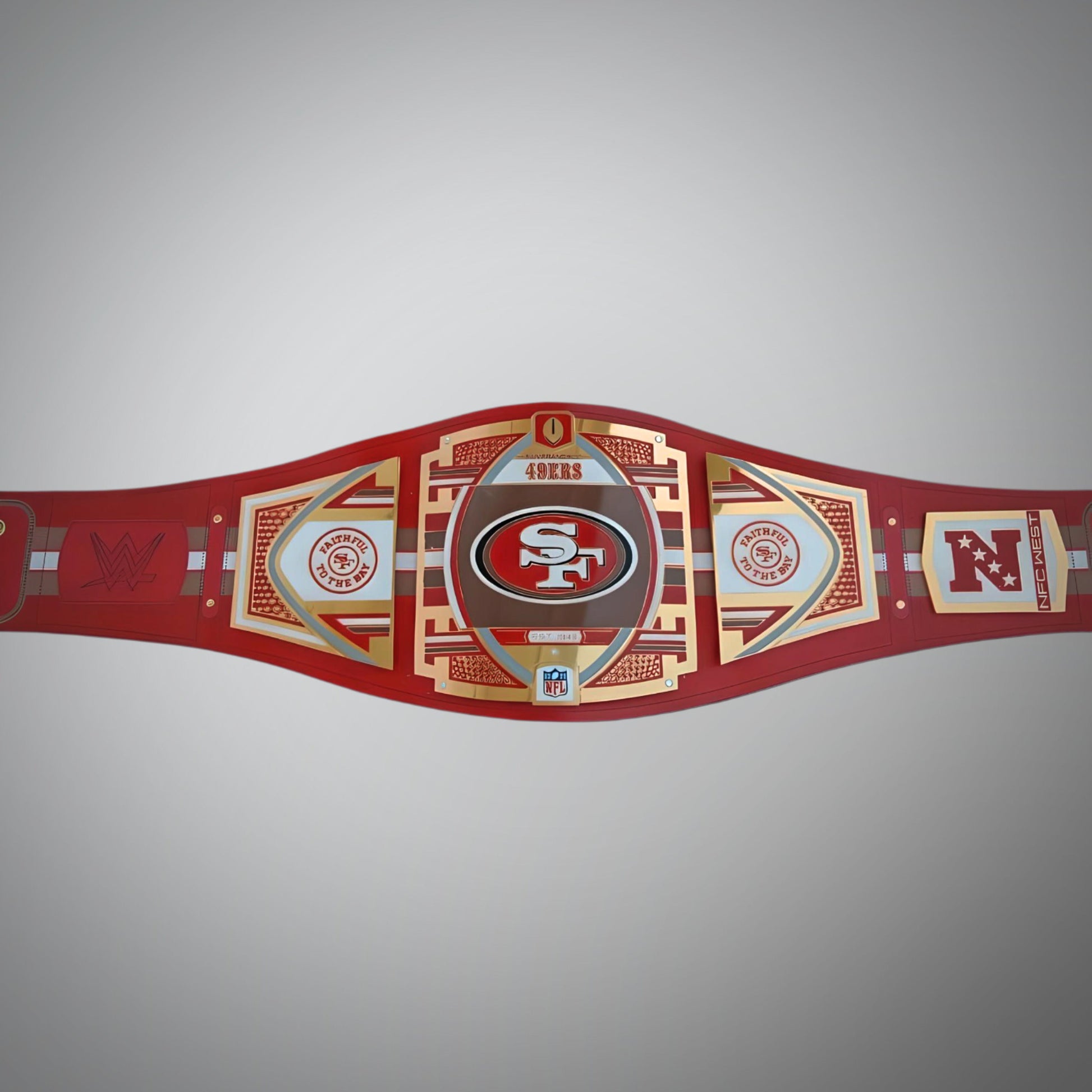 San Francisco 49ers collectible championship belt, a blend of WWE and NFL styles.