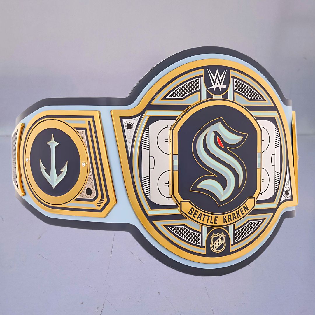 Seattle Kraken WWE NHL Belt featuring the team's logo and colors.