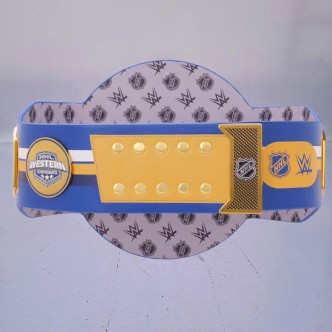 WWE-style championship belt customized for St. Louis Blues fans, blending hockey and wrestling traditions.