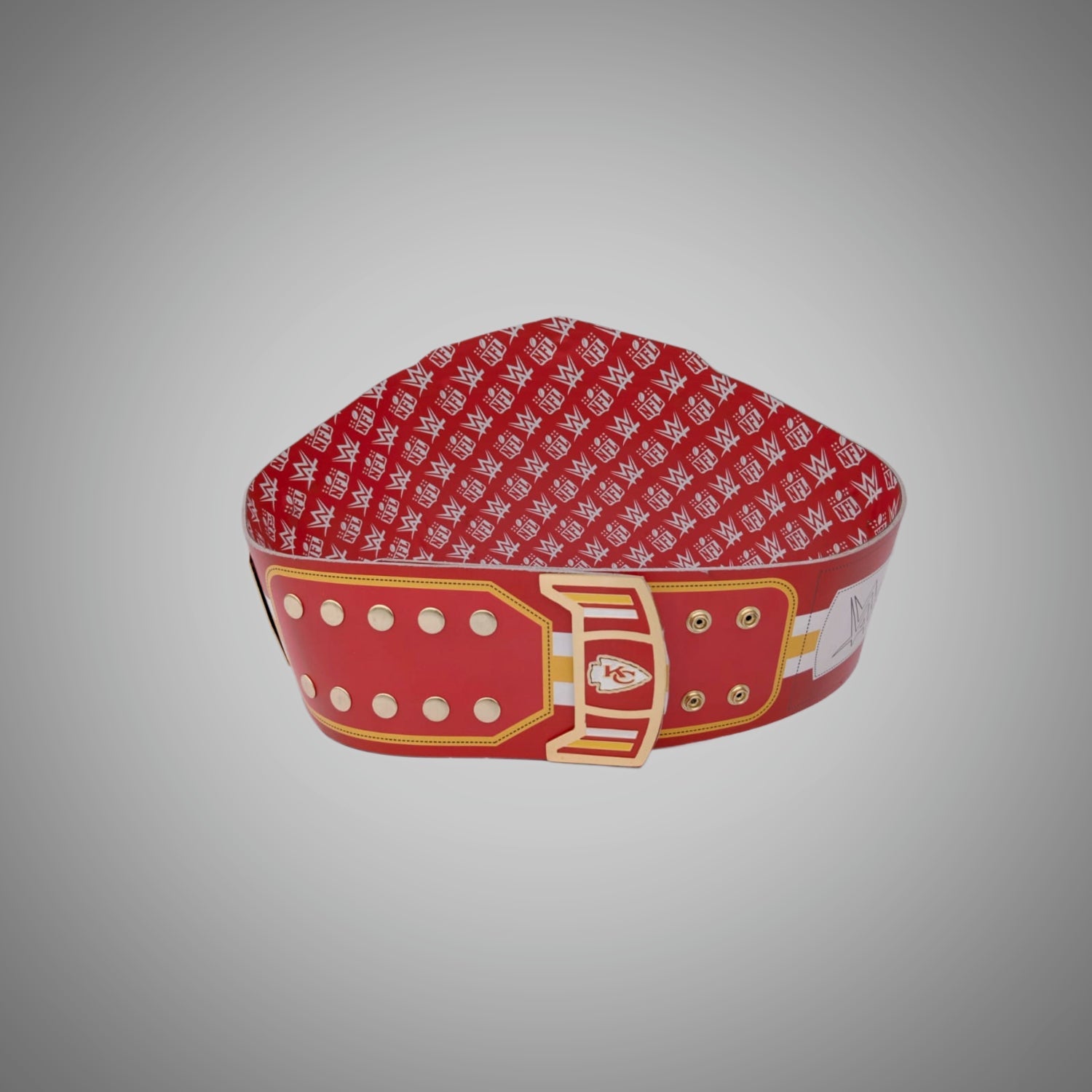 Official Kansas City Chiefs championship belt combining WWE and NFL themes.