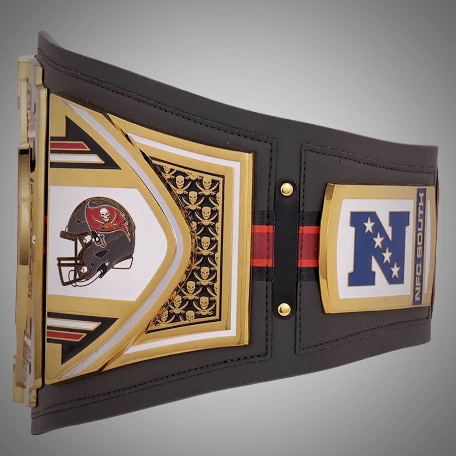 Tampa Bay Buccaneers Championship Belt with bold red and pewter accents, honoring the team’s legacy.